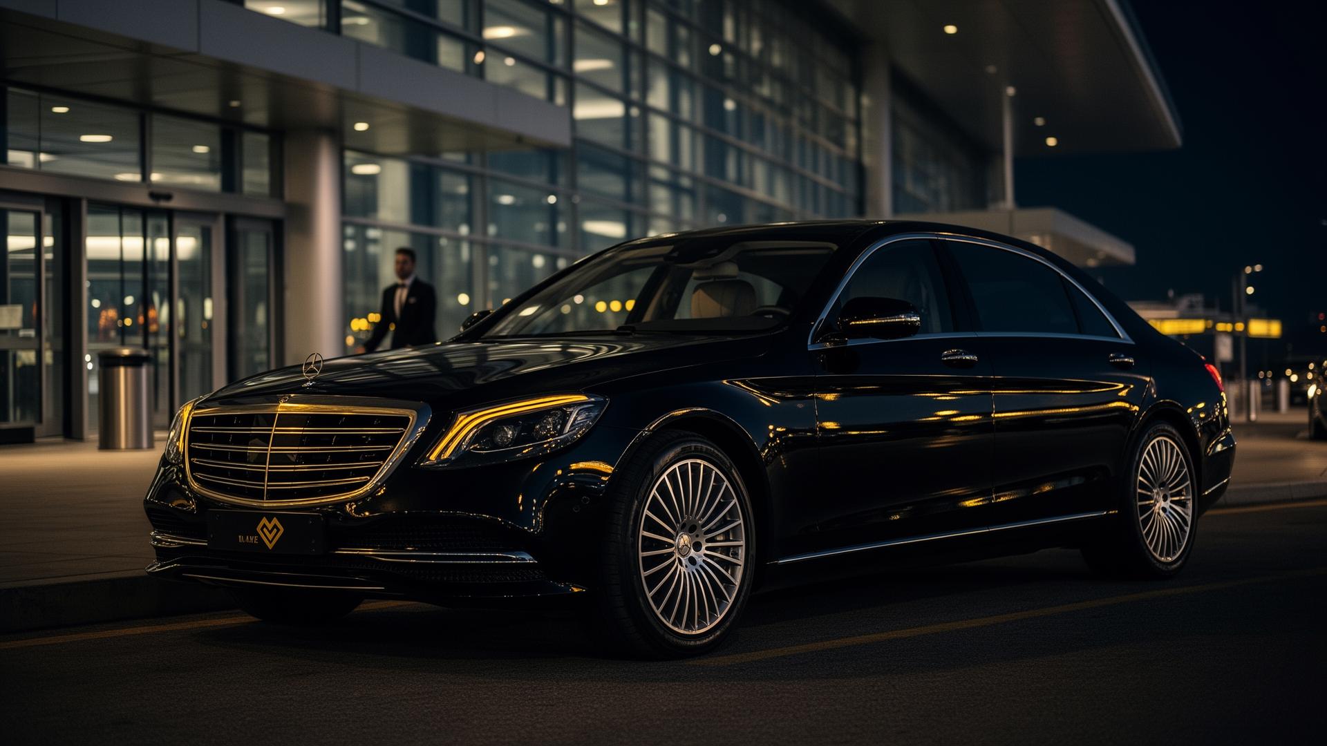 Licensed executive private hire vehicle outside an airport terminal
